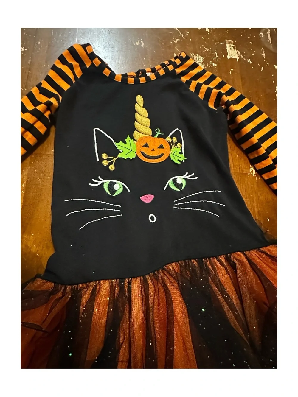 Emily Rose Halloween Black & Orange Cat Unicorn Tutu Top
